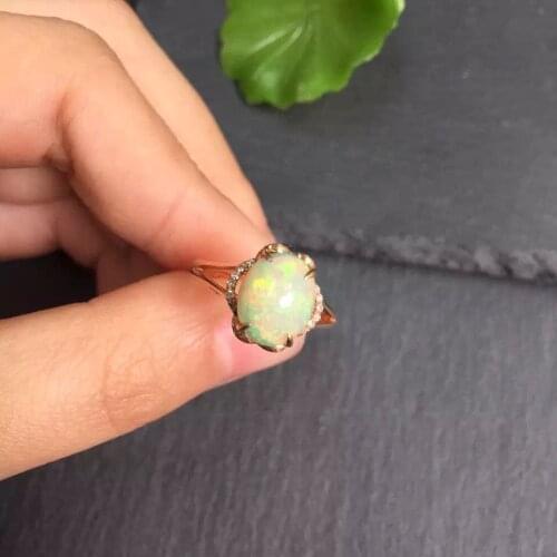 Fine Jewelry Real 18K Yellow Gold AU750 Jewellery 100% Natural Opal Gemstones Female Rings for Women Fine Ring