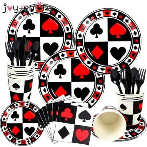 Casino Playing Card Disposable Tableware Paper Cups Plates Napkins Birthday Party Decoration Adult Poker Theme Party Supplies