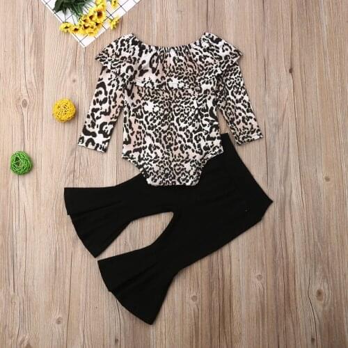 2020 Baby Spring Autumn Clothing 2PCS Toddler Baby Girl Clothes Sets Long Sleeve Leopard Romper Tops+Flare Long Pants Outfits