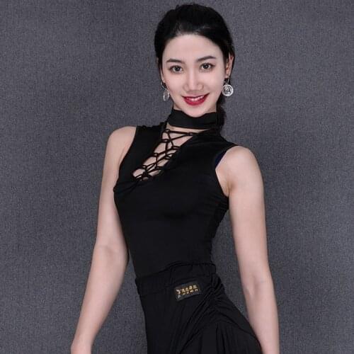 New Latin Dance Costume Female Adult Sexy Sleeveless Tops Practice Clothes Ballroom Standard Dance Shirt Rumba Dancewear VO270