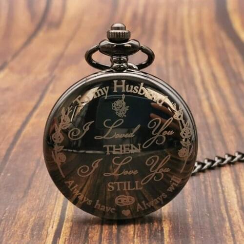 Vintage Design To My Husband Quartz Pocket Watches Luxury Necklace Chain Pocket Watches for Mens Womens Boys Gifts