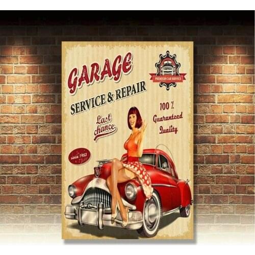 Retro Metal Tin logo girl garage service retro board bar art wall decoration Poster