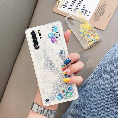 Cute Amusing Mobile apps Icon phone Case For huawei nova 5i 5 4 3 3i P30 lite P20 plus honor V20 Glitter Liquid Quicksand fundas