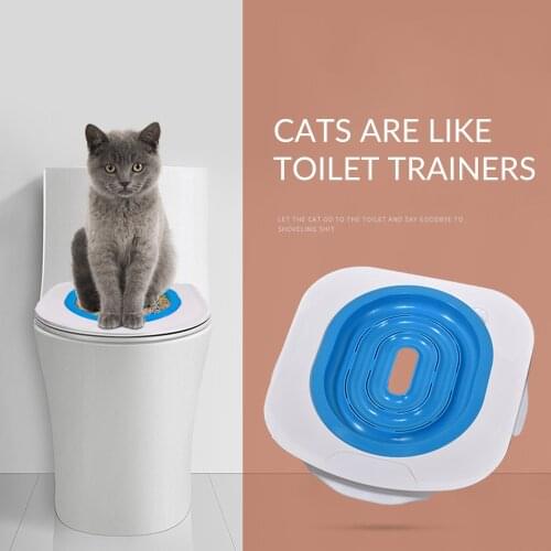 Cat Toilet Training Kit Plastic Pet Litter Box Tray Set Professional Puppy Cat Cleaning Trainer Cat Training Human Toilet Seat