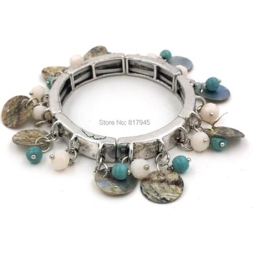 2015 New Euro Jewelry Wholesale Charm Bracelet shell bangles for women vintage antique silver bracelet