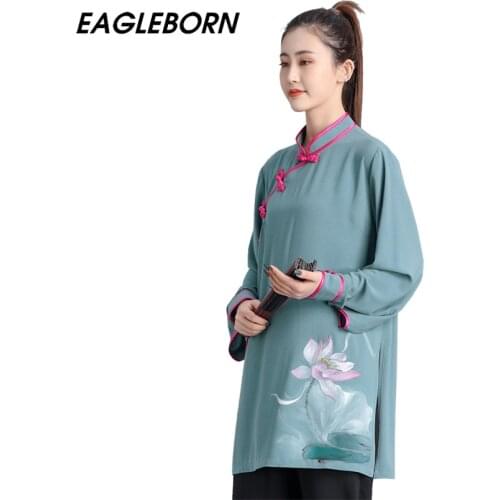 2021 New Spring Autumn Chinese Tai Chi Clothing Team Competition Tai Chi Martial Arts Clothing for Women Lotus Pattern Uniform