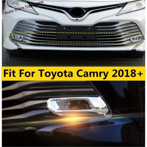 Yimaautotrims Front Head Fog Lights Lamp Protection Cover Sequins Trim Fit For Toyota Camry 2018 - 2021 ABS Chromium Styling