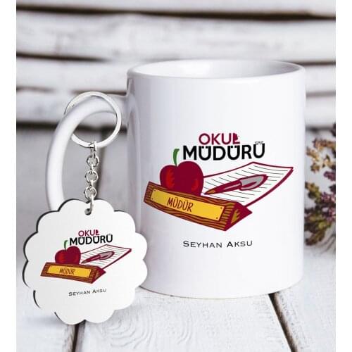 Personalized School Director White Mug and Keychain Gift Seti-1