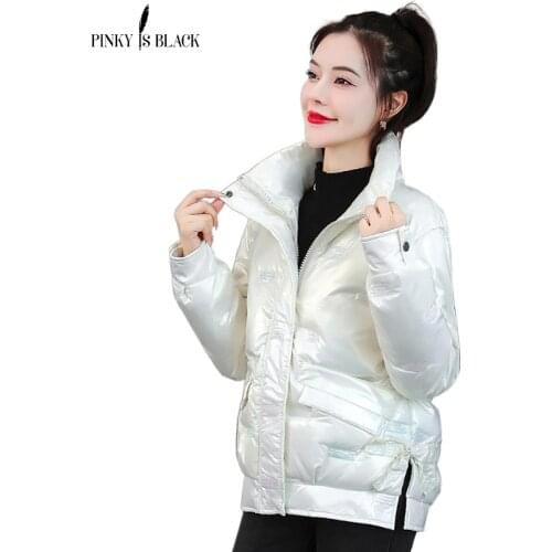 PinkyIsBlack 2021 New Autumn Winter Women Coat Jacket Thick Parkas Warm Casual Pocket Sequins Shiny Short Winter Jacket Women