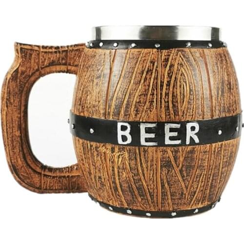 550ml Oak Barrel Style Beer Mug Simulation Wooden Barrel Double Wall Beer Cups