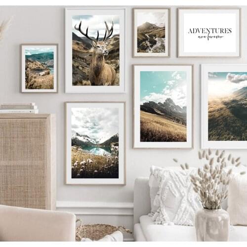 Nordic Posters And Prints Snow Mountain Elk Lakes Sheep Hay Quote Wall Art Canvas Painting Wall Pictures For Living Room Decor