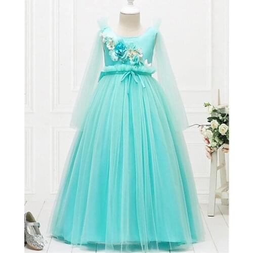 Princess Floor Length Flower Girl Dresses Party Tulle Long Sleeve Jewel Neck with Bow(s)