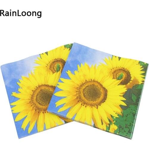 [RainLoong] Print Sunflower Paper Napkins Event & Party Tissue Cocktails Napkins Decoration Serviettes 33*33cm 1 pack