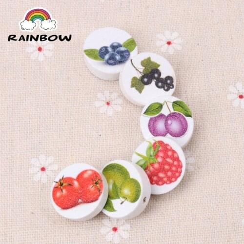 Mixed Fruit Pattern Paintied Round Shape Wooden Spacer Beads For Kids Handwork Jewelry 20mm 20pcs