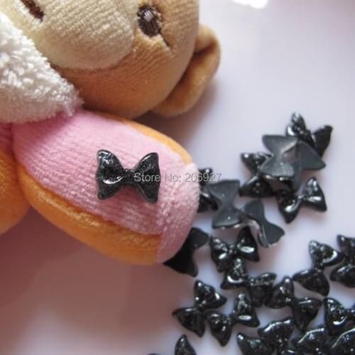 RB31-8 30pcs Cute Glitter Black Bow Shape Nail Resin Decoration Outlooking