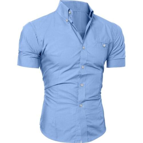 Shirts Tops Men Solid Color Buttons Down Shirt Short Sleeve Slim Lapel Tops Shirts Men Vogue Casual Streetwear Shirt New