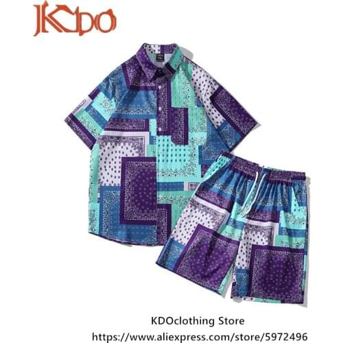 Purple Paisley Shirt Mens Suit Hawaiian Shirt Retro Beach Set Shorts New Arrival Trendy Hip Hop INS Street Style Printed XXL