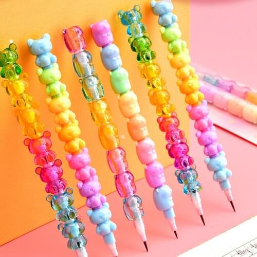 Creative Cartoon Bear Free Pencil Exchangeable Refill HB Bullet Building Block Writing Pen Egg Pen Stationery