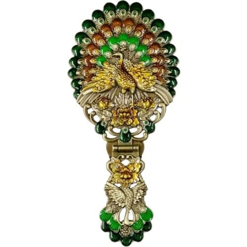 Handle makeup mirror folding portable retro handheld European peacock decorative mirror