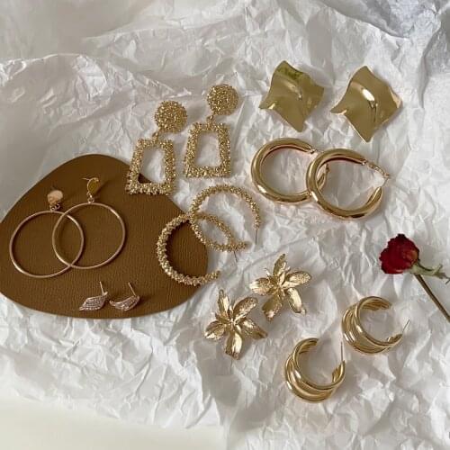 Fashion Vintage Earrings for Women Geometric Statement Gold Metal Drop Earrings New Trendy Earings Jewelry Accessories