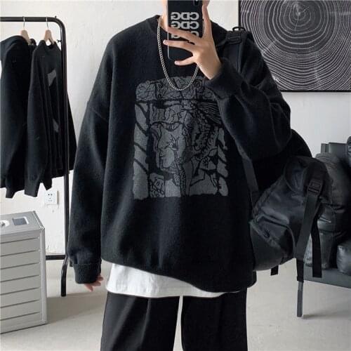 HYBSKR Oversize Men Sweater Autumn Korean Style Fashion Harajuku Pullovers Autumn Hip Hop Male Knitted Sweater Mens Clothing