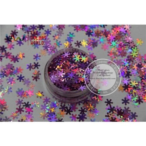 TCA901 laser holographic Peach color Glitter paillette Snowflake shape 6.0mm Size spangles for Nail Art and DIY supplies