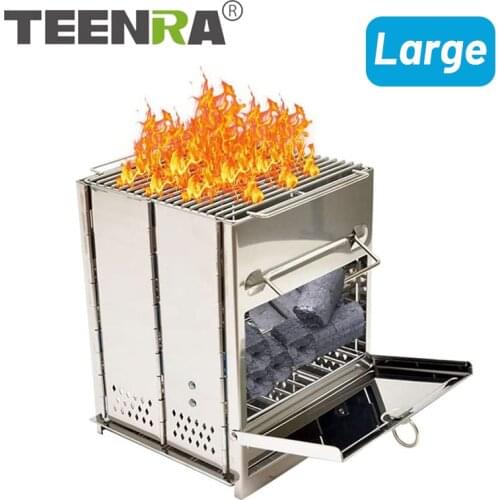 TEENRA Large Folding Wood Stove Portable Camping Stove Outdoor Backpacking Wood Stove Camping BBQ Grill Picnic Cooking Tools