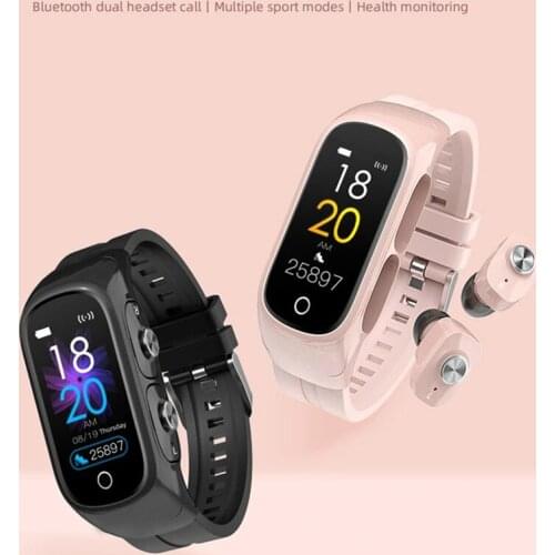 Smart Bracelet with Wireless Bluetooth Earphone 2 In 1 TWS Bluetooth 5.0 Headset Heart Rate Blood Pressure Fitness Smart Band