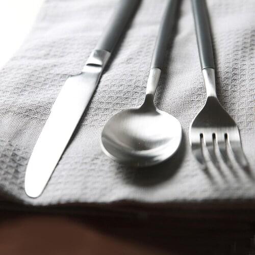 High Quality Black Handle Wire Drawing 304 Stainless Steel Tableware Fork Knife Dinner Spoon1 PCS 3 Pieces Cutlery Steak Knives