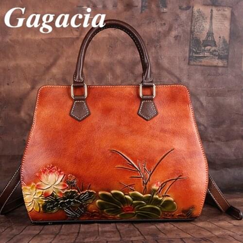Gagacia Luxury Women Bag Retro Genuine Leather Handbag For Women New Handmade Embossing Shoulder Bags Large Capacity Casual Bag