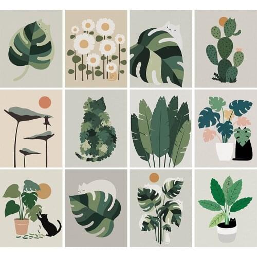 Cats And Plants DIY Hand-Painted Digital Oil Painting Modern Home Wall Decoration Unique Gift Parent-Child Activities