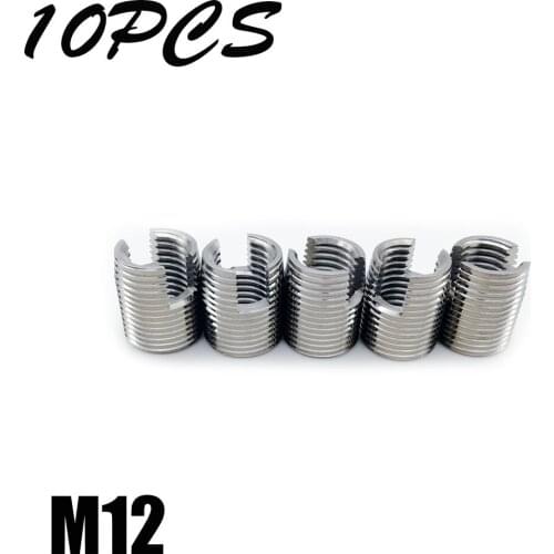 10PCS M12 stainless steel Threaded Inserts Metal Thread Repair Insert Self Tapping Slotted Screw Threaded