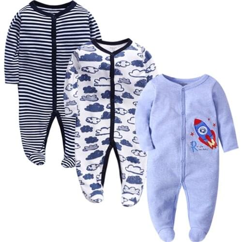 100% Cotton Baby Rompers Newborn Baby Girls Boys Clothes Long Sleeves Baby Pajamas Cartoon Printed Babys Sets 3Pcs