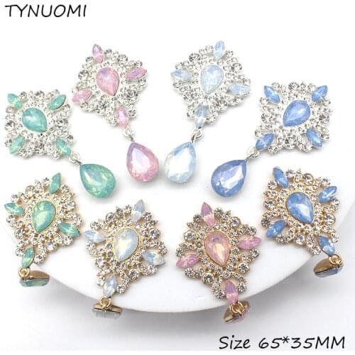 New 2PCS 65*35MM Rhombus Alloy Rhinestone Brooch Pendant DIY Sewing Beautiful Button for Clothing Wedding Decortion Accessorie