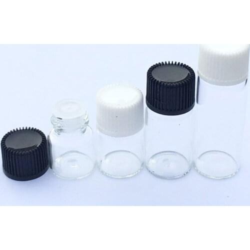 20pcs Mini Amber Liquid Glass Bottle with Orifice Reducer and Cap Small Essential Oil 1ml 2ml 3ml 5ml Clear Vials