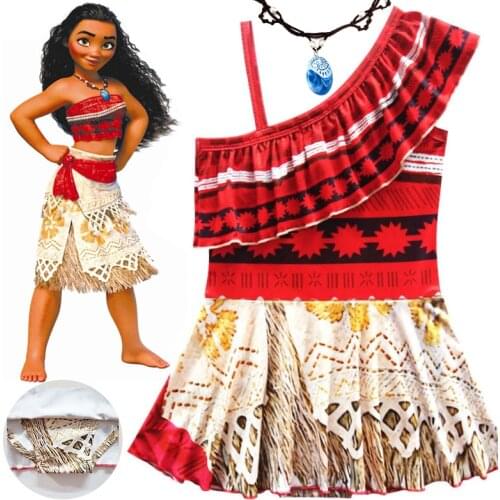 2018Girls Moana Dress for Beach Swimming Wear Kids One Shoulder Summer Swimsuit Costume Clothing Childrem Fashion Swim Suit3-10Y