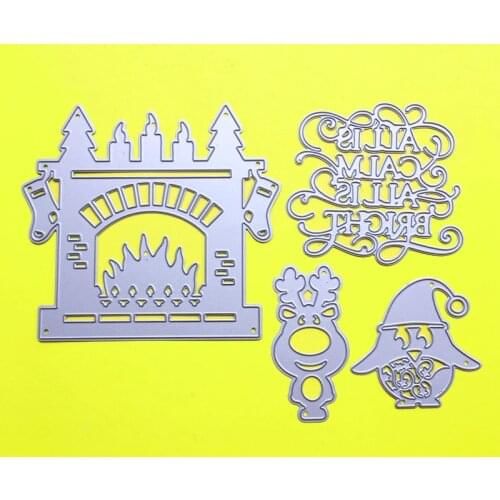 3-Set Cutting dies Fire place & Penguin Reindeer & Sentiment Scrapbook Cardmaking Paper craft DIY Stencil Metal dies