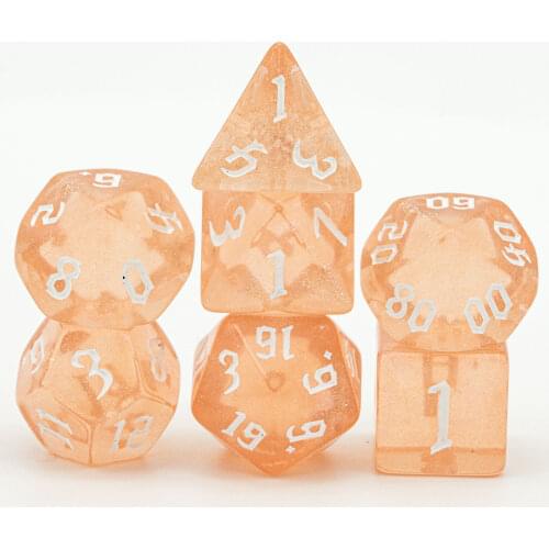 7Pcs/Set Orange/White DND Dice Set D4 D6 D8 D10 D% D12 D20 Translucent Polyhedral Dice for Role Playing Board Game D&D TRPG MTG