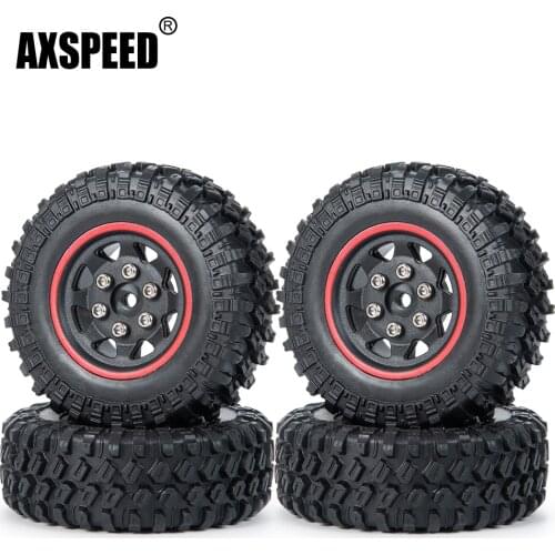 AXSPEED 4Pcs Beadlock Micro Plastic Wheel Rims Rubber Tires Set for 1/24 RC Crawler Car Axial SCX24 90081 Upgrade Parts