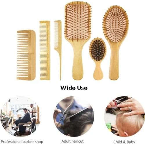 Bamboo Hair Combs Massage Scalp Detangling Hairbrush for Women Men Reduce Frizz Straight Curly Wavy Dry Wet Thick Fine Hair
