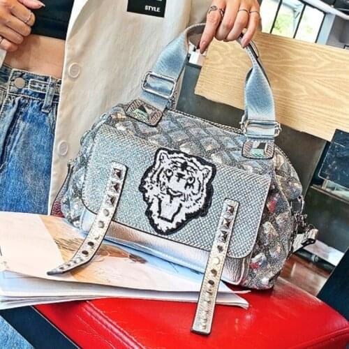 Shining Sequines Womens Bag 2021 New Animal Prints Shoulder Bag Large Capacity Top Handle Handbag Tote Cross Bosy Bolsa