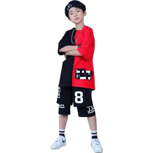 Kids Jazz Dance Costumes Oversized T Shirt Sport Shorts Girls Boys Children Hip Hop Performance Clothing Teenage Street Wear