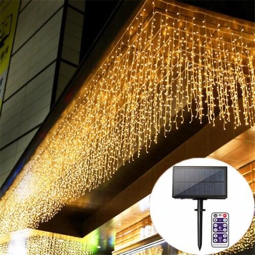 3/5M Solar Window Curtain Fairy String Light Wedding Christmas Party LED Icicle Light Outdoor Garden Patio Garland Decoration