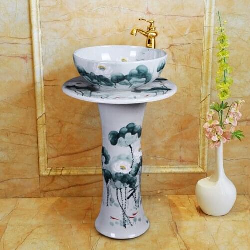 Art Integrated Pedestal Basin Small Apartment Pedestal Type Washbasin Trumpet Vertical Floor Type Ceramic Washbasin lotus