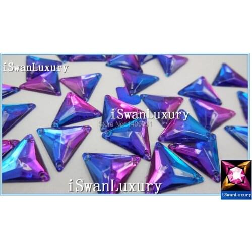China A+++ Trangle Loose Beads Blue Red Bicolor 16mm Accessories Gem Stones Strass For Sewing Dress Rhinestones Sew-on Flatback