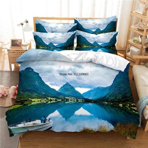 Beautiful Scenery Clear Lake Mountains Bedding Set Duvet Cover Set 3d Bedding Digital Printing Bed Linen Queen Size Bedding Set