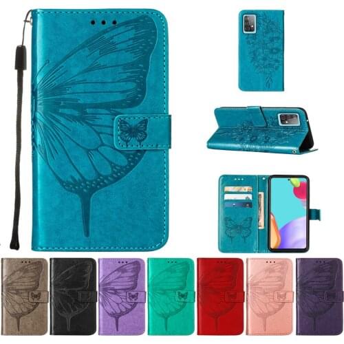Flip Leather Case For Samsung Galaxy S21 Ultra S20 Plus FE A12 A42 A52 A72 A51 A71 A50 Note 20 Ultra Wallet Big Butterfly Cover