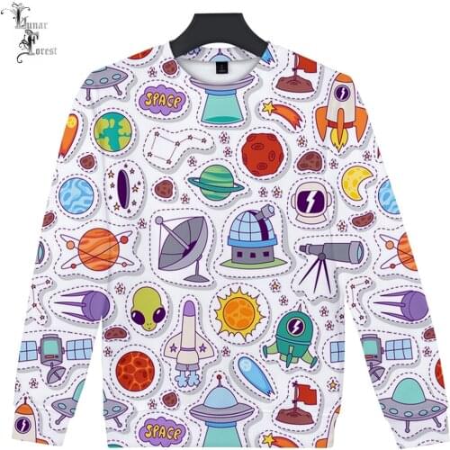 Cute Space Planet 3D Printing T-shirt Fashion Round Neck Long Sleeve Popular Streetwear Plus Size