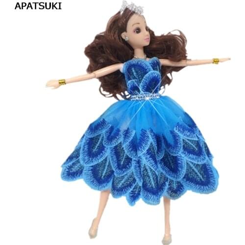 Cute Dancing Costume Peacock Feather One-piece Dress Lace Dresses For Barbie Doll 1/6 Fashion Clothes For 1/6 BJD Dolls Kids Toy