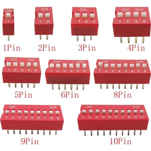 10pcs Slide Type Switch Module 1 2 3 4 5 6 8 9 10PIN 2.54mm Position Way DIP Red Pitch Toggle Switch Red Snap Switch Dial Switch
